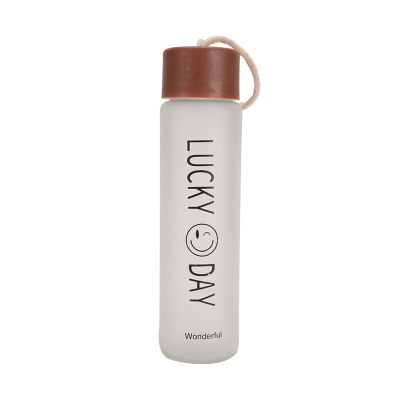 The frosted glass water cup with a drawstring is a simple forest-style cup that can be carried with a drawstring for creative outdoor sports Item Picture