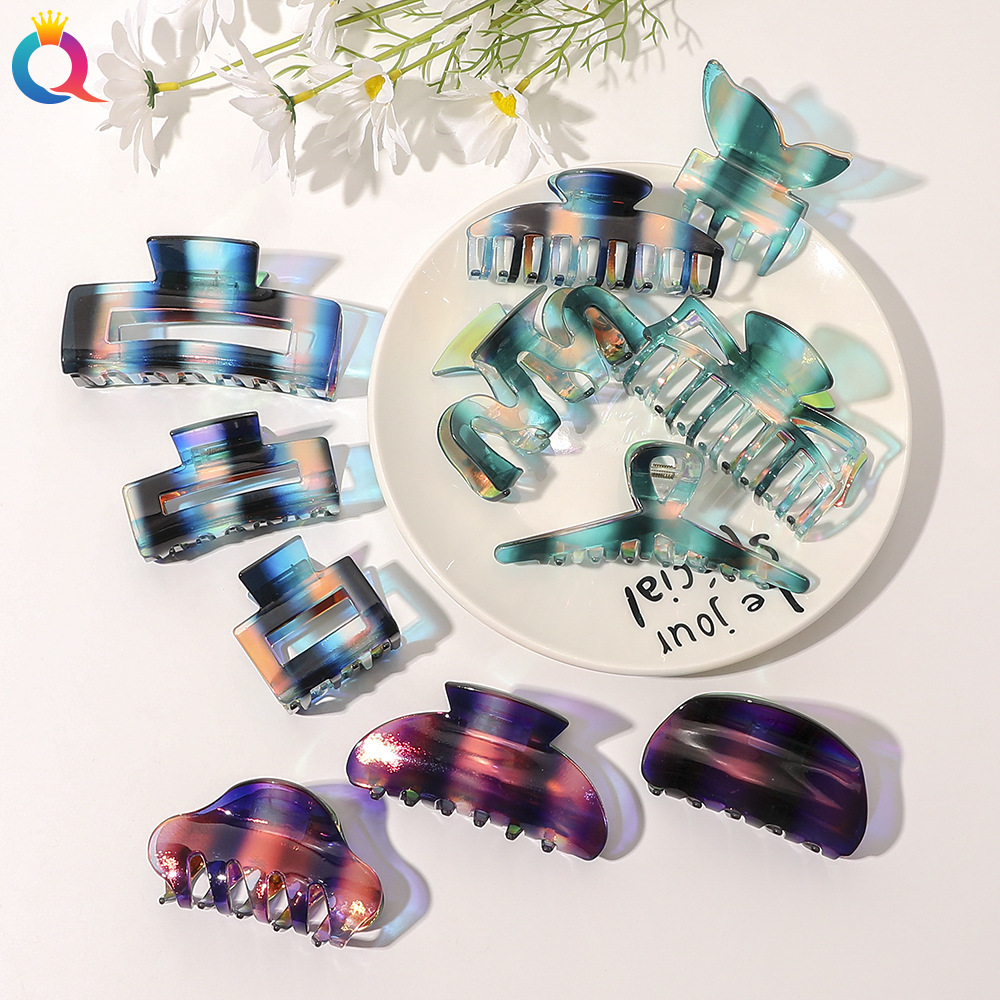 Qiyue Korean-style acetic acid hair clips, trendy and dazzling gradient color, back head updo hair clips, hairpins, shark clips headwear details Picture