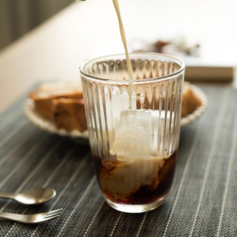 Ins-style vertical striped glass cups, 300ml milk cups, juice cups, household water cups, breakfast and dining cups, factory wholesale details Picture