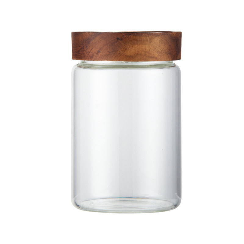 Glass honey sealed jar, household fresh-keeping food grade with lid, canned jam, bird's nest, acacia wood storage jar Item Picture