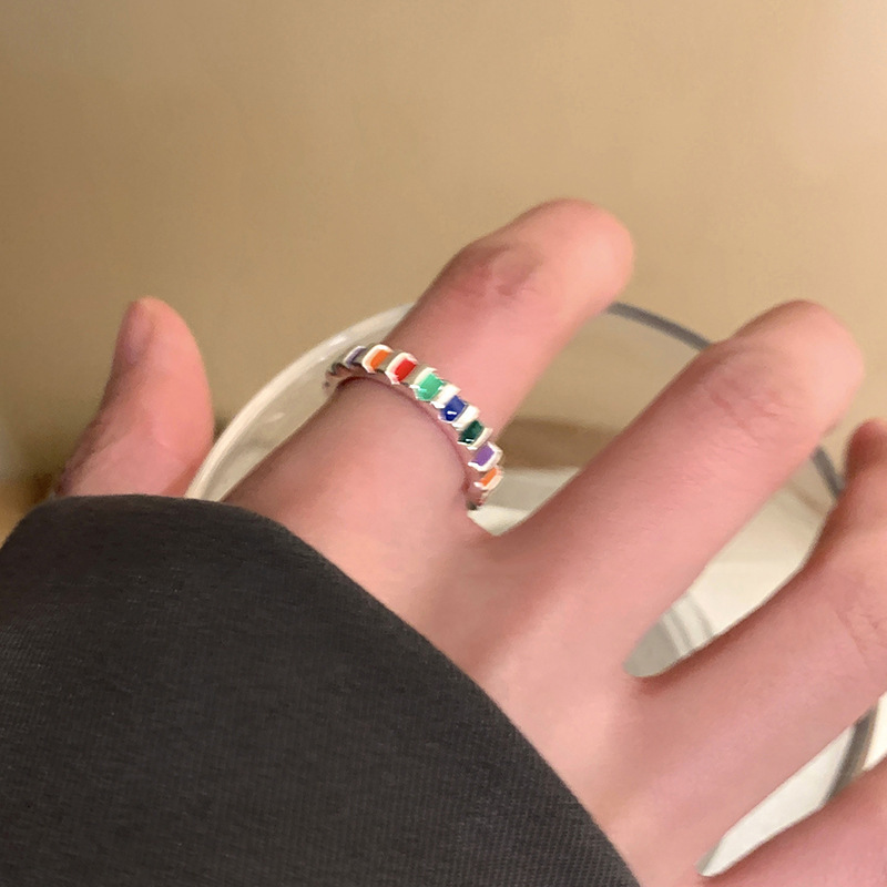 Colorful glazed small flower open ring for women's ins, a new, trendy and cool design with a unique and fashionable style Specification drawing