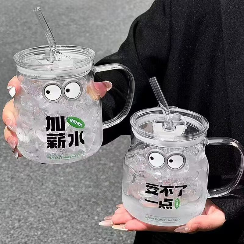 Wholesale of glass cups, office water cups, office coffee cups, high appearance level straw cups, household portable thickened cups details Picture