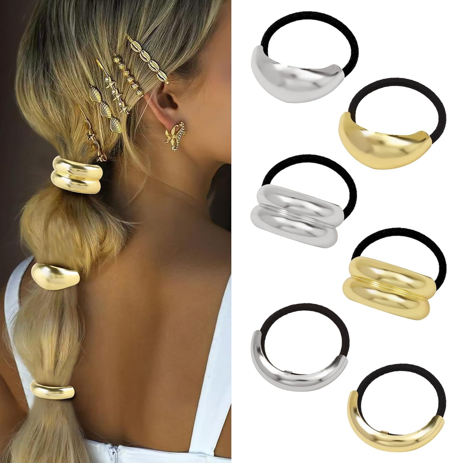 Qiyue Cross-border Fashion Metal Hair Tie Headwear, cold style ponytail hair band, high-end feel, seamless alloy hair tie wholesale full figure