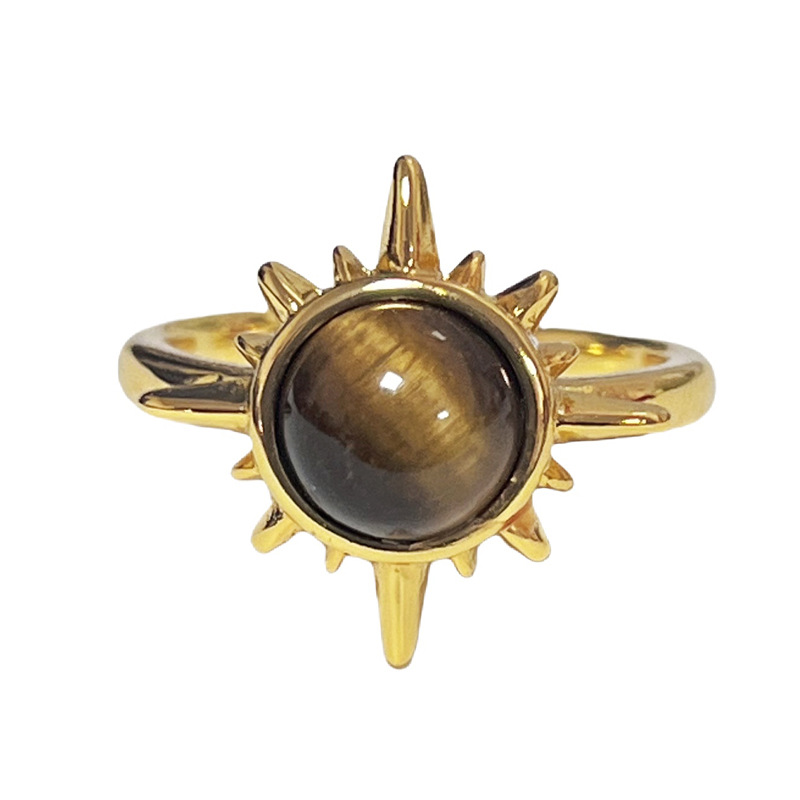 Maillard Sunflower Tiger's Eye Ring for Women 2025 New Style Gourd Niche Design Retro high-end ring Item Picture