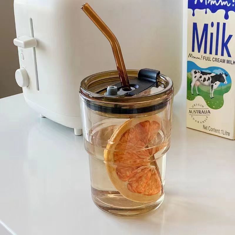 Bamboo joint cups, straw cups, water cups, wholesale of popular female products, high appearance level, ins style household high-temperature resistant glass cups Specification drawing