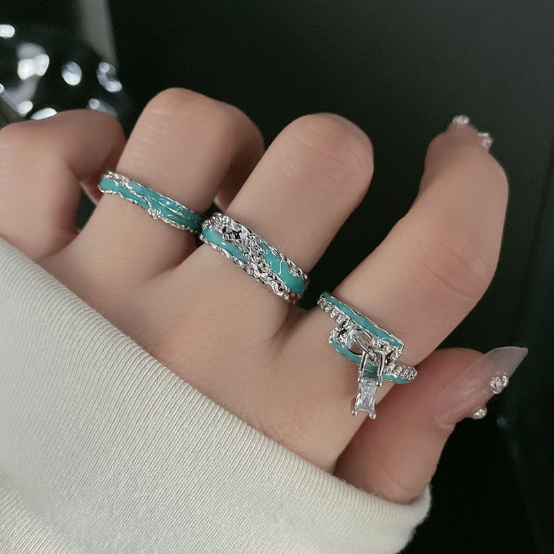 A sea blue drip glaze French texture open ring for women's ins, with a cold style, individual and fashionable, adjustable food ring, simple and elegant details Picture