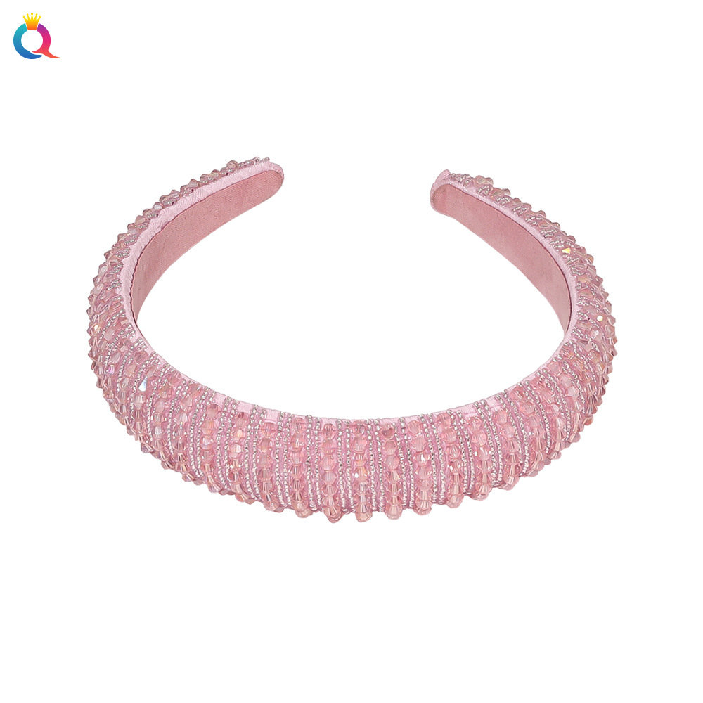 Qiyue European and American Baroque crystal hair bands, sponge wide edge headbands, hand-woven beaded women's hair clips and hair accessories wholesale Item Picture