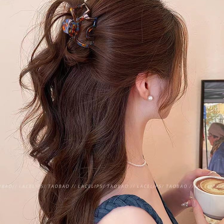 Leopard-print acetic acid puppy claw clip for women with a high-end look 2025 new shark clip high ponytail semi-tied hair bun, hair clip and hair accessory details Picture