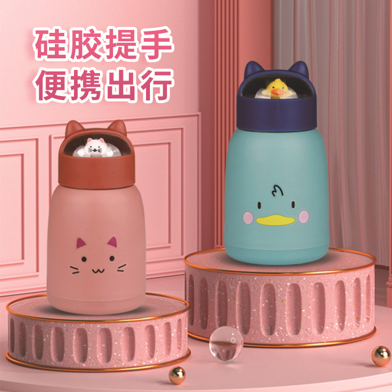Cartoon double-layer glass large-bellied cup, thickened heat-insulating micro-landscape three-dimensional animal cute pet cup, student gift cup, water cup details Picture