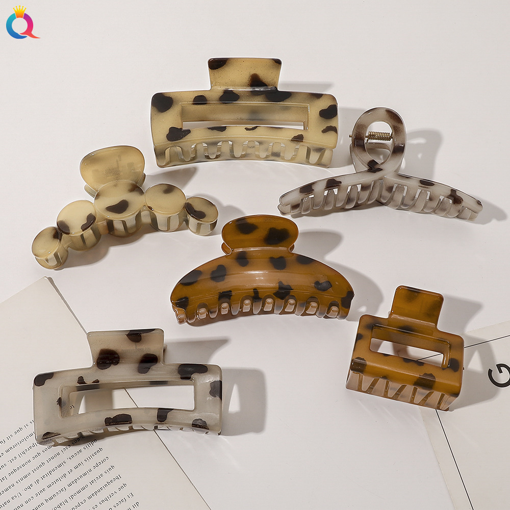 Qiyue's new faux acetic acid hair clips, fashionable leopard print hair clips, geometric clips for ponytail, hair clips and hair accessories details Picture