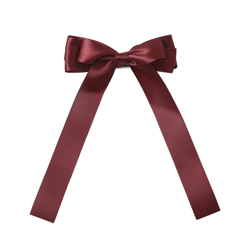 Qiyue European and American fabric color satin double-sided ribbon ribbon bow hair clip solid color long ribbon spring clip C197 Item Picture