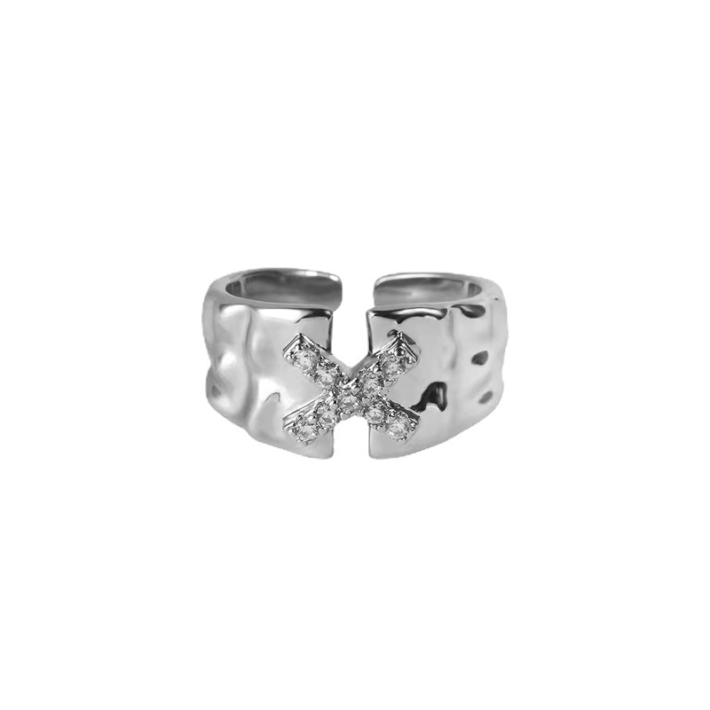 Korean style Instagram cold and niche design letter X inlaid zircon texture open ring women's fashionable and individual ring Item Picture