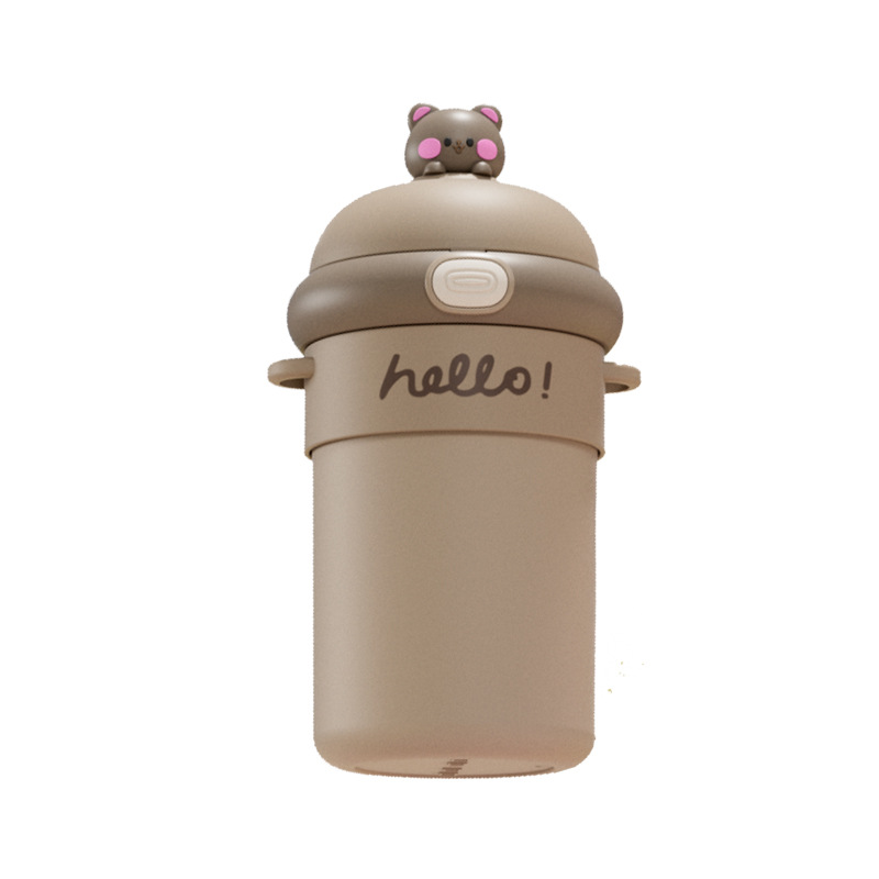 Double-layer portable water cup for girls, heat-insulating glass cup, cute cartoon straw cup, large-capacity carrying office cup Item Picture