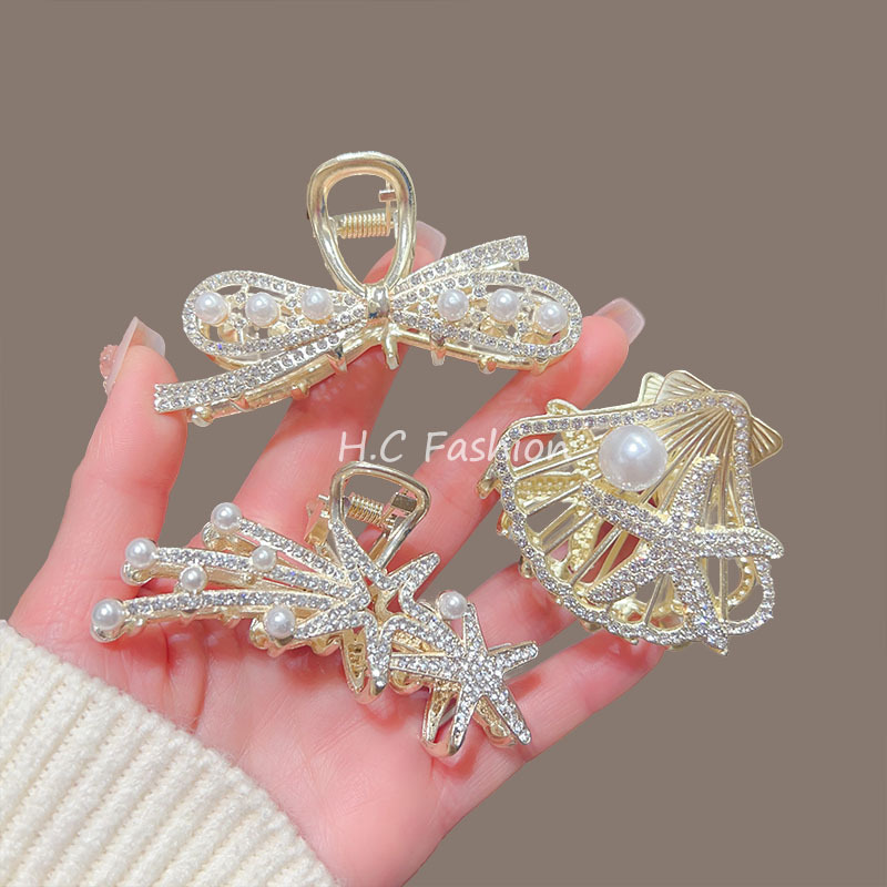 New medium-sized bow wheat ear hair gripper, simple and versatile, with a high-end semi-tied shark clip accessory full figure