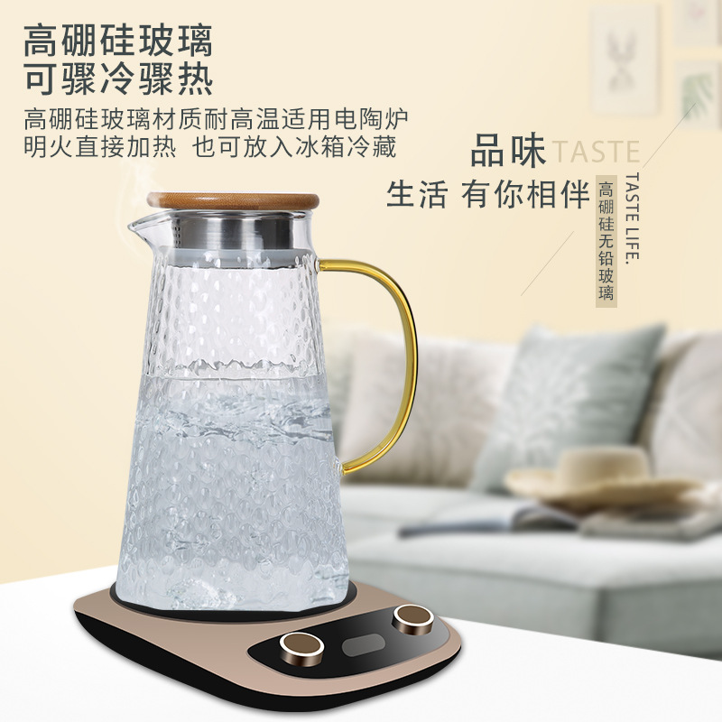 Hammer-patterned explosion-proof glass handle water cup, snow-dotted fish-scale cooling water bottle, high borosilicate heat-resistant glass tea cup handle details Picture