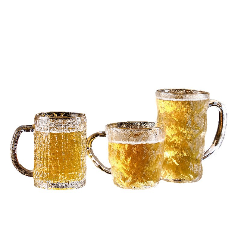 Glacial-patterned glass cups, oatmeal breakfast cups, water cups, Ins-style household cups with handles, milk coffee cups, beer mugs wholesale Item Picture