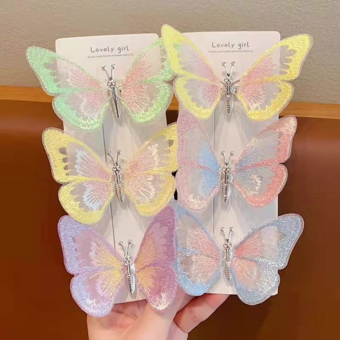 Moving embroidered butterfly hair clips, children's hair accessories, super fairy-like ancient-style headwear, princess ponytail braids, hair clips Specification drawing