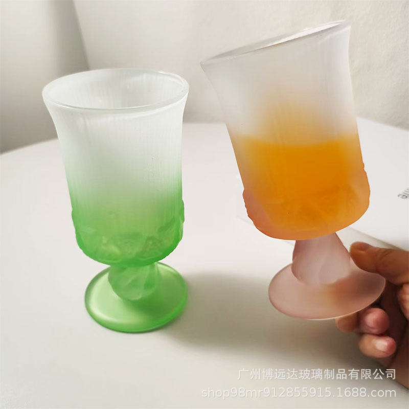 French court-style tall glass, gradient frosted red wine glass, juice glass, beverage glass, whisky fruit glass Specification drawing
