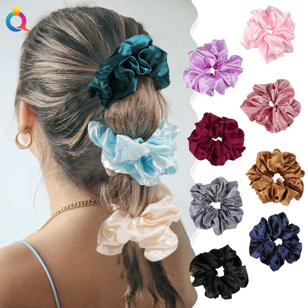 Qiyue European and American Cross-border Fashion colorful Large Intestine Hair Band, solid color Ding, versatile ponytail hair band, hair rope, OL hair accessory for women Specification drawing