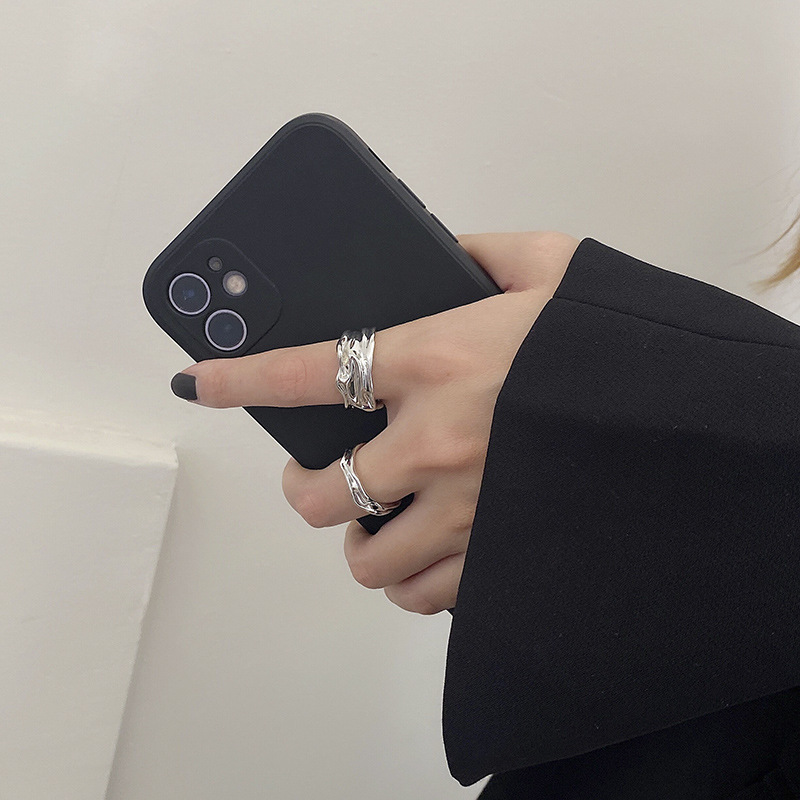 Japanese and Korean simple irregular pleated texture open ring, women's ins style, individual, high-end, trendy and cool couple ring details Picture