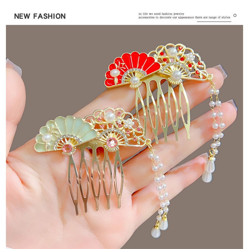 Super ethereal and sweet lily of the valley hair comb, retro Chinese style flower tassel hair clip, side hair accessory, Hanfu accessory, broken hair clip Specification drawing