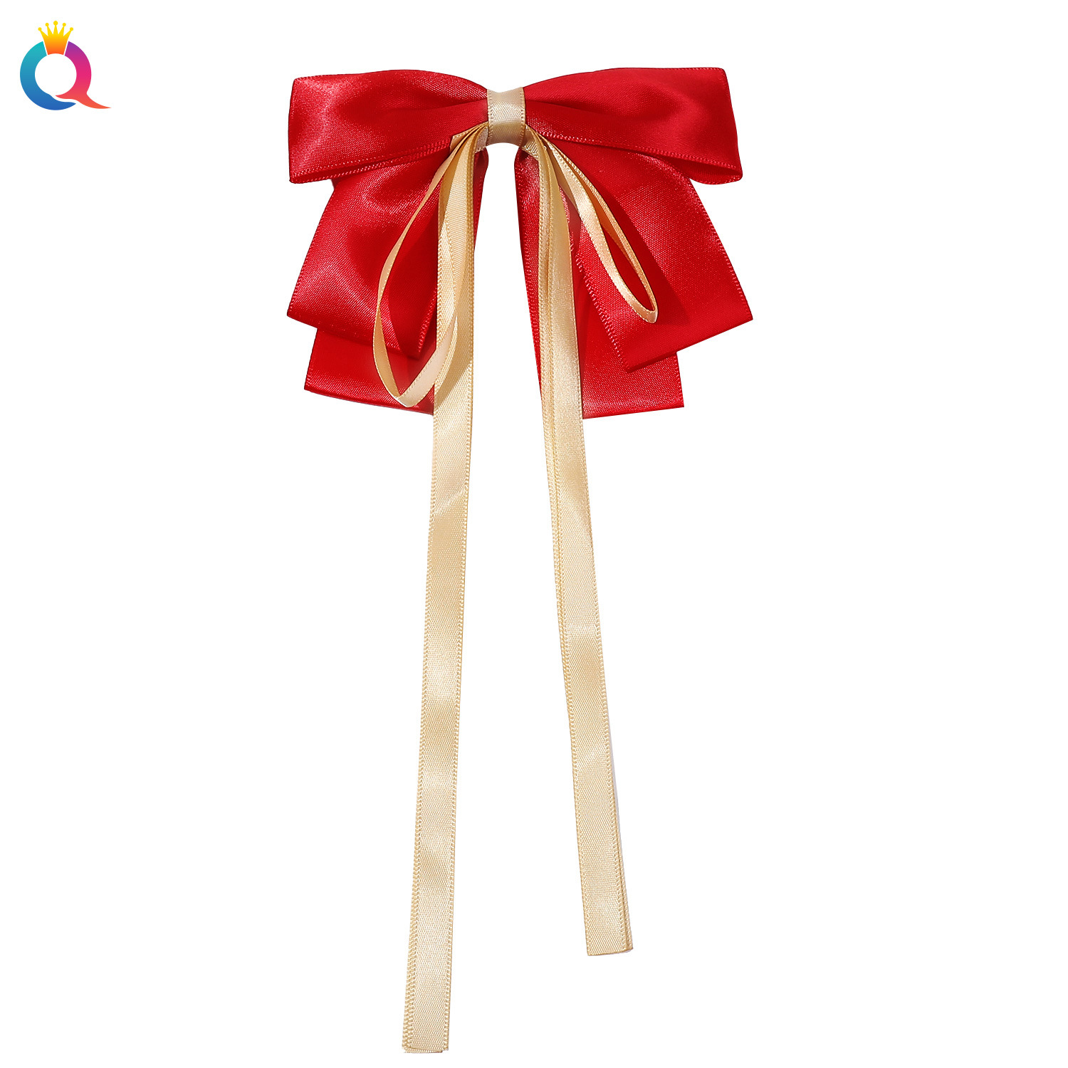 Qiyue Amazon Ribbon hair clips, Golden ribbon bow grab clips, elegant side spring clips hair accessories wholesale Item Picture