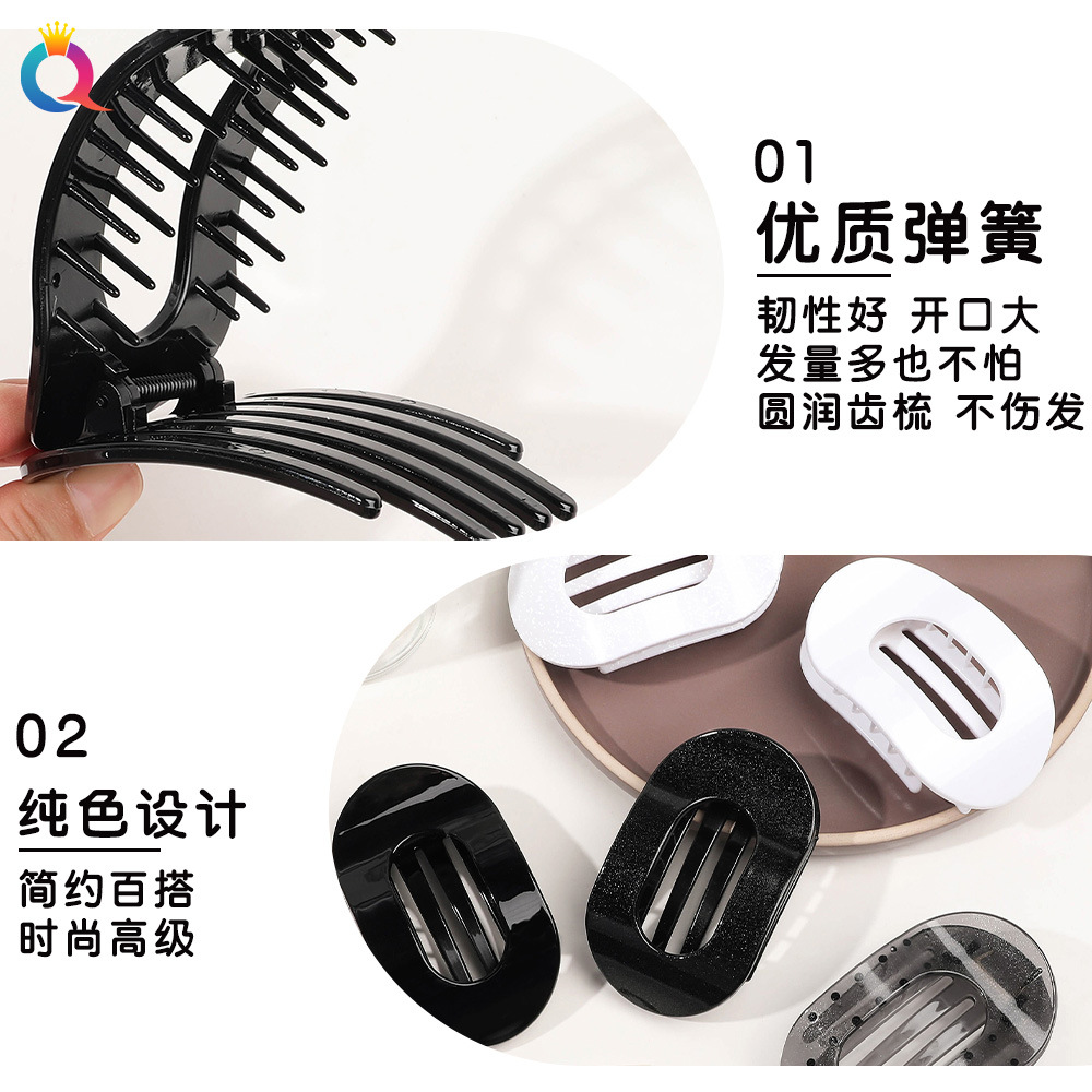 Wholesale of Qiyue Cross-border PC flat glitter round hair clips, semi-tied hair with a high-end look, updo hair grips, shark clips, and hair accessories Specification drawing