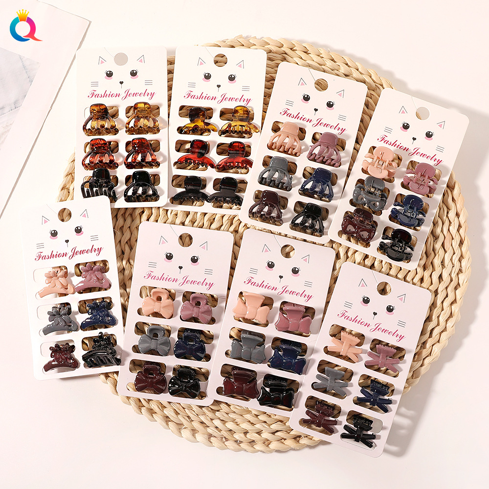 Qiyue Cross-border Fashion Small Clip Candy Morandi color Series Hair clip Six clips Mini Hair accessories wholesale Specification drawing