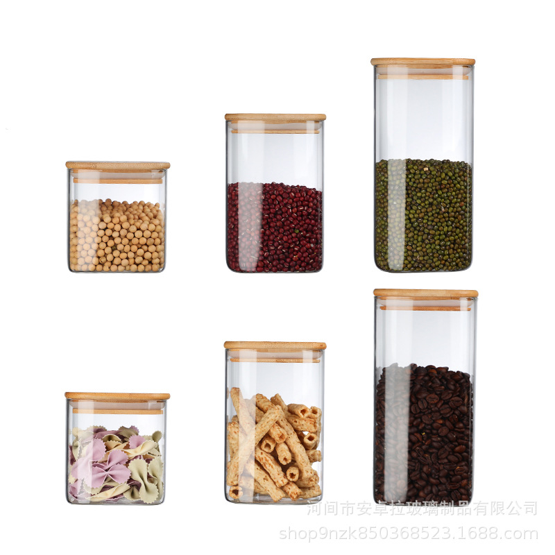 Glass storage tank, pearl cotton set, kitchen condiments, grains, tea, dried fruits storage, high borosilicate sealed tank Item Picture
