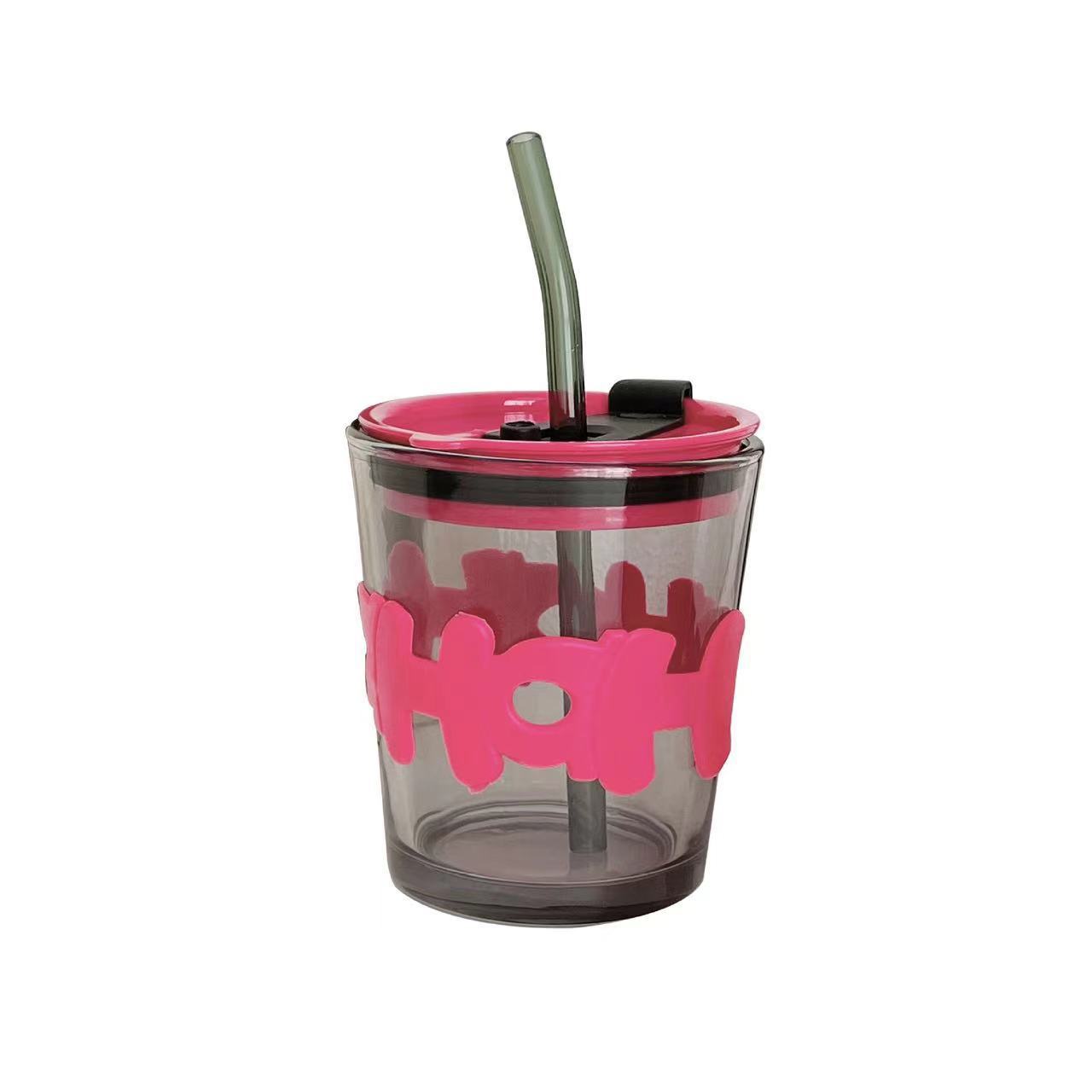 Couple straw cups, simple glass water cups, letter cup sleeves, heat-insulating coffee cups, creative cups for female students' offices Item Picture