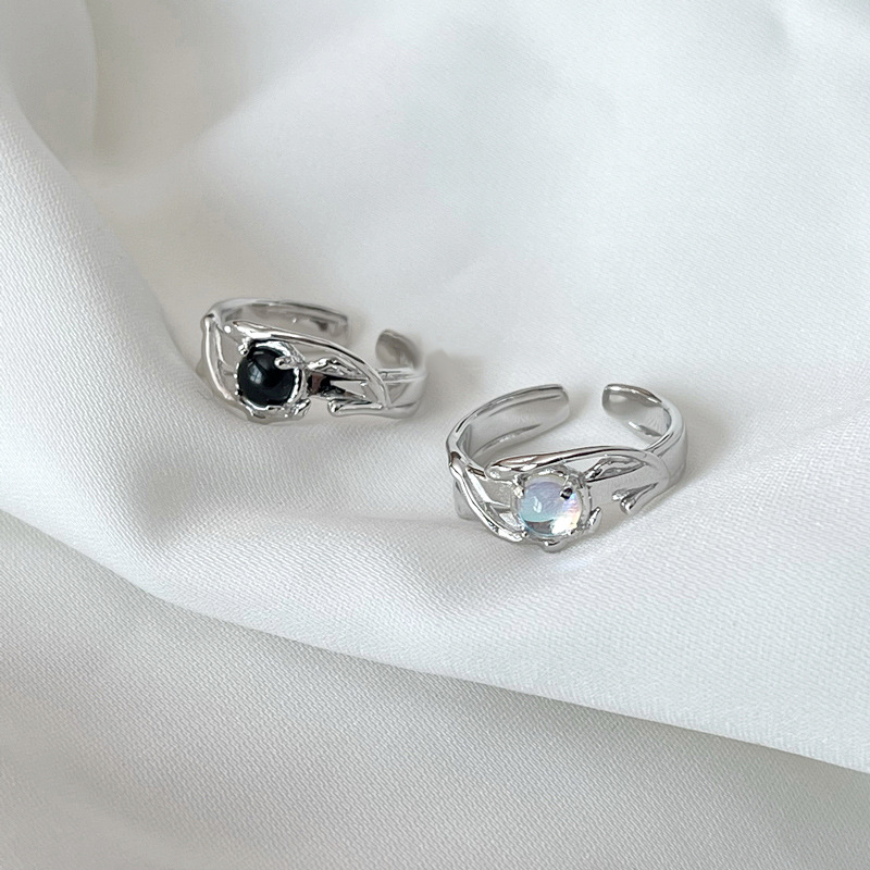 Simple and irregular dark moonstone cold style open ring for women's personality Instagram cold style food ring Specification drawing