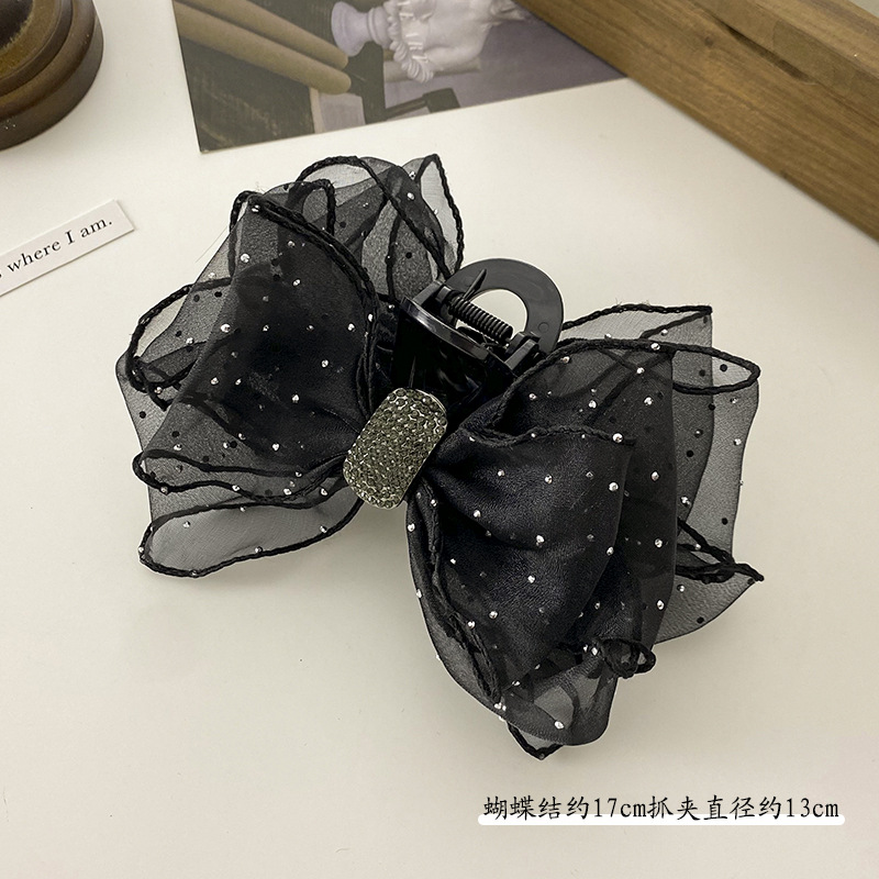 2025 New Starry Sky Mesh water diamond bow clip, large double-sided shark hairpin, ins style, high-end feel full figure