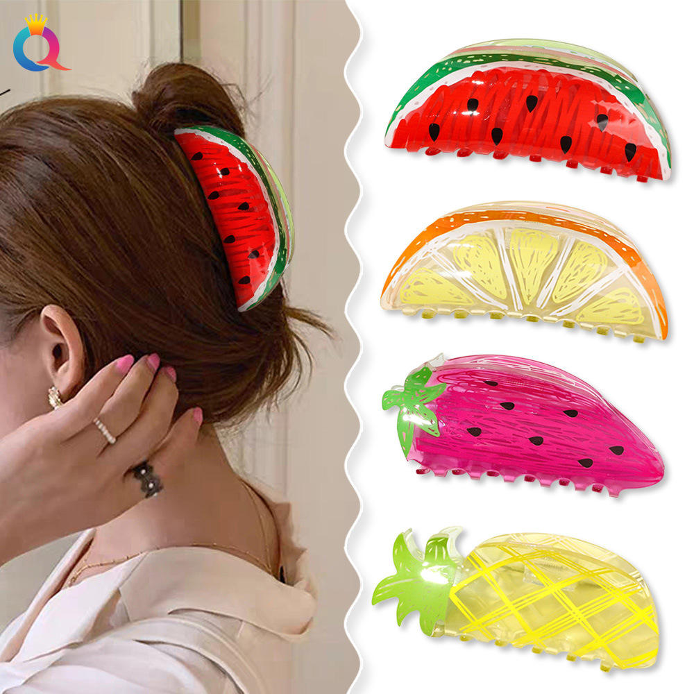 Qiyue acrylic hair clips, hand-painted graffiti, fruit grabbers, high-end updo, shark clips, hair accessories and headwear wholesale details Picture