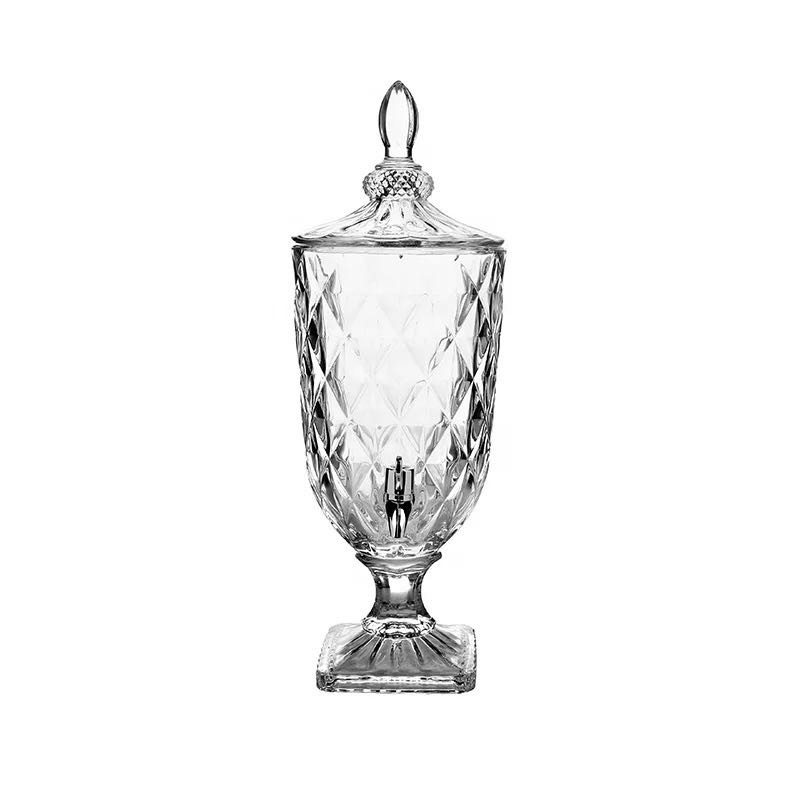 Wholesale of juice jars, glass jugs, embossed crystal juice bottles with faucets, large-capacity juice cans, transparent cold water bottles Item Picture