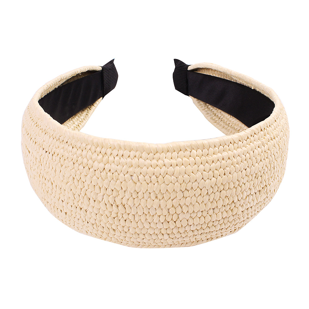 Qiyue Korean version fashionable and elegant straw-woven Lafite headband, hairpin headwear, European and American simple wide edge fresh knot hairband Item Picture