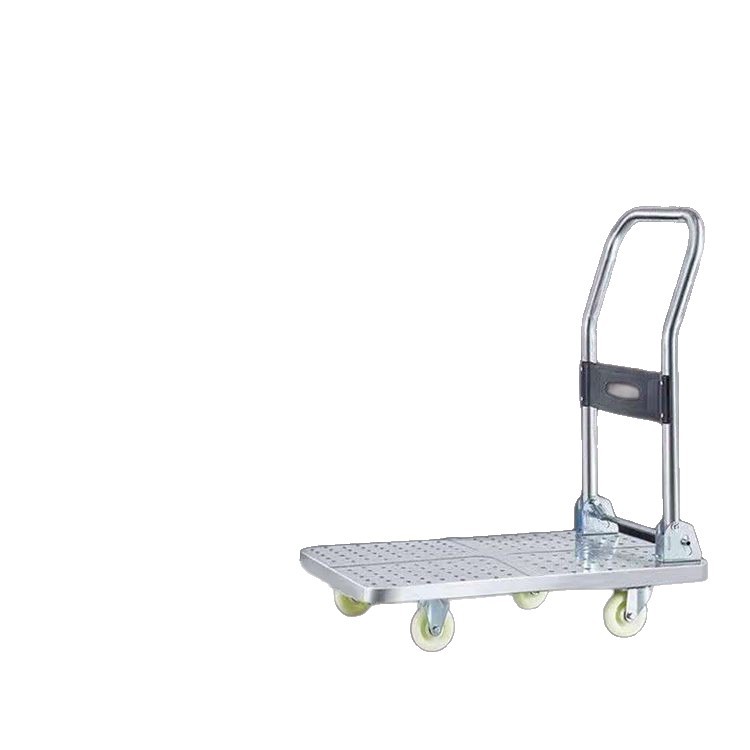 Household steel plate cargo trolley, universal folding and handling flatbed cart, portable four-wheel thickened silent cargo pushing trolley Item Picture