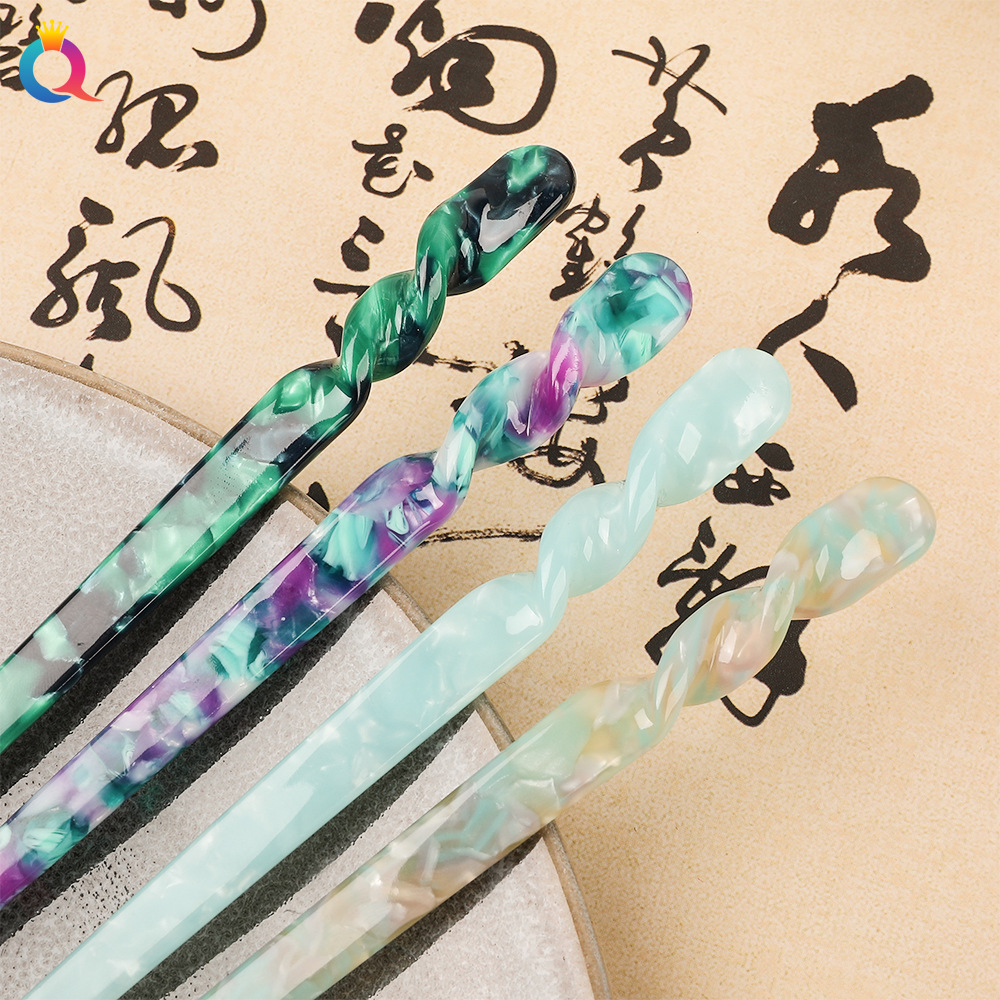 Qiyue Chinese style simple marble acetate board hairpin, New Chinese style high-end hairpin, hair accessory, headwear for women details Picture