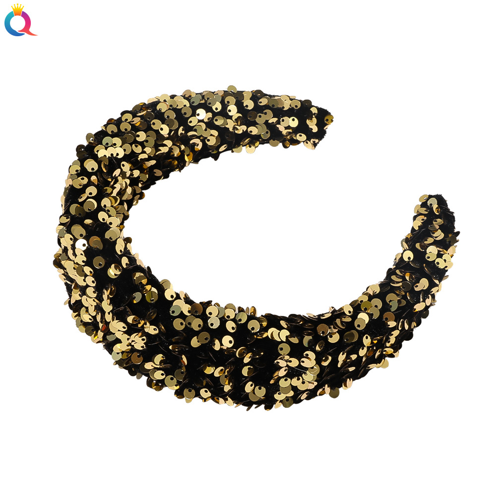 Qiyue Cross-border Amazon Sequin Sponge headband Dance Show Trend ins Wide Edge headband Wholesale Hair accessories Item Picture