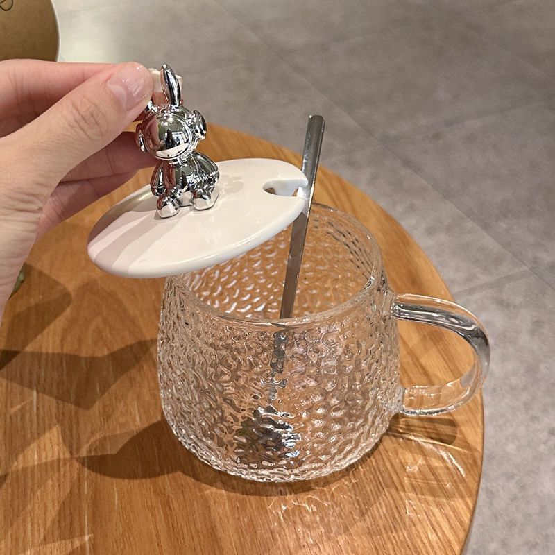 New high-appearation-level bear water cups with LIDS, heat-resistant glass cups, and coffee cups for girls' offices are available for one-piece delivery details Picture