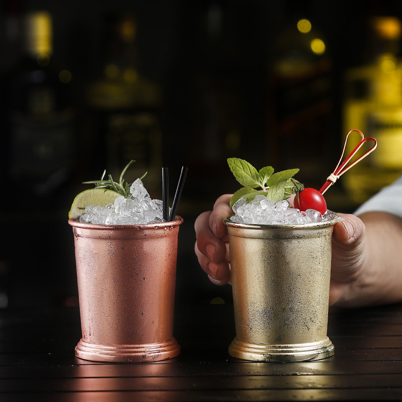 304 stainless steel Zhu Lipu cup, mint metal cocktail cup, rolled edge Mojito step cup, bar cold drink cup details Picture