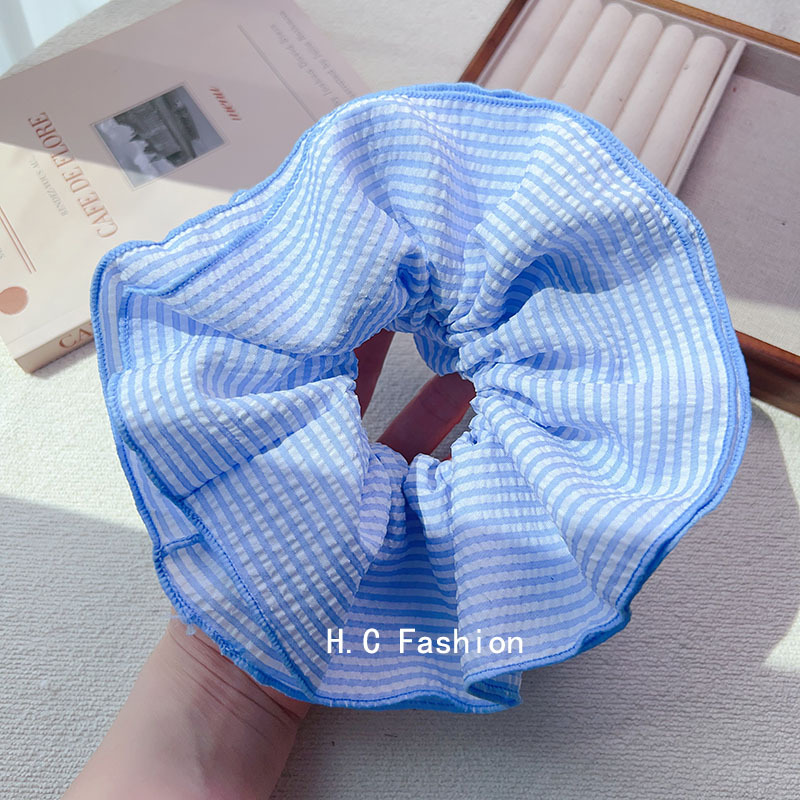Korean blogger style four-layer colorful checkered large intestine hair band, retro and fashionable hair tie, sweet bun hair tie and hair accessory Specification drawing