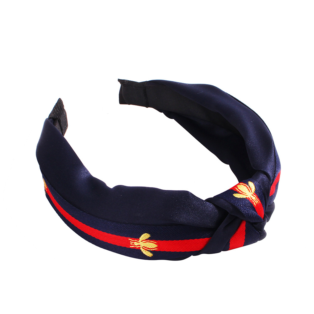 Qiyue Cross-border European and American polka dot Little Bee striped ribbon Hairpin Korean Version Wide edge knot headband Women's Hairband E4 Item Picture