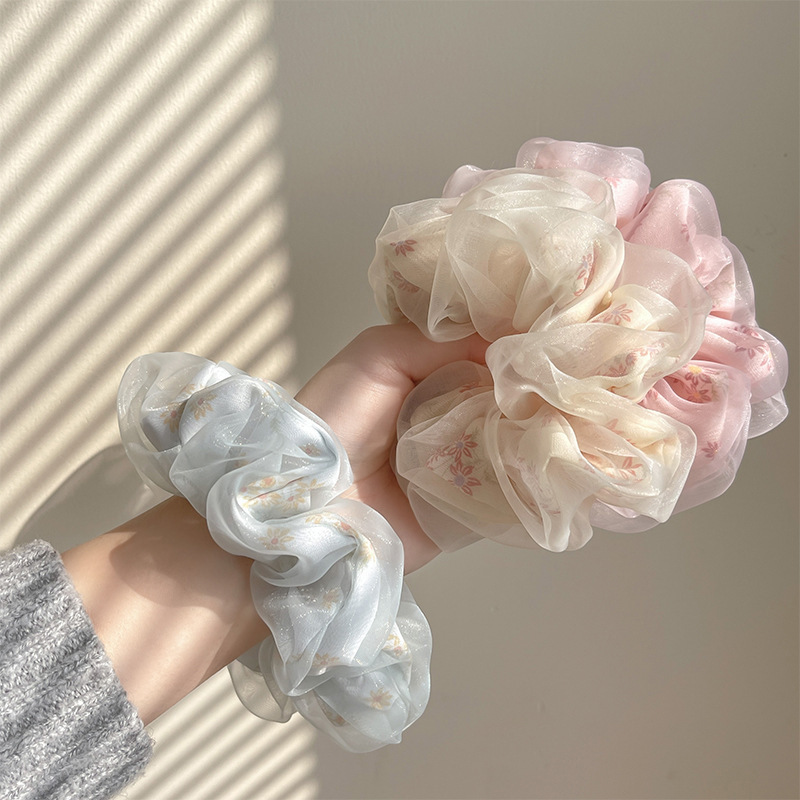 Floral-patterned large intestine hair bands, high-end hair ties, Korean-style rubber bands, ins high appearance level hair accessories, women's hair ties wholesale details Picture