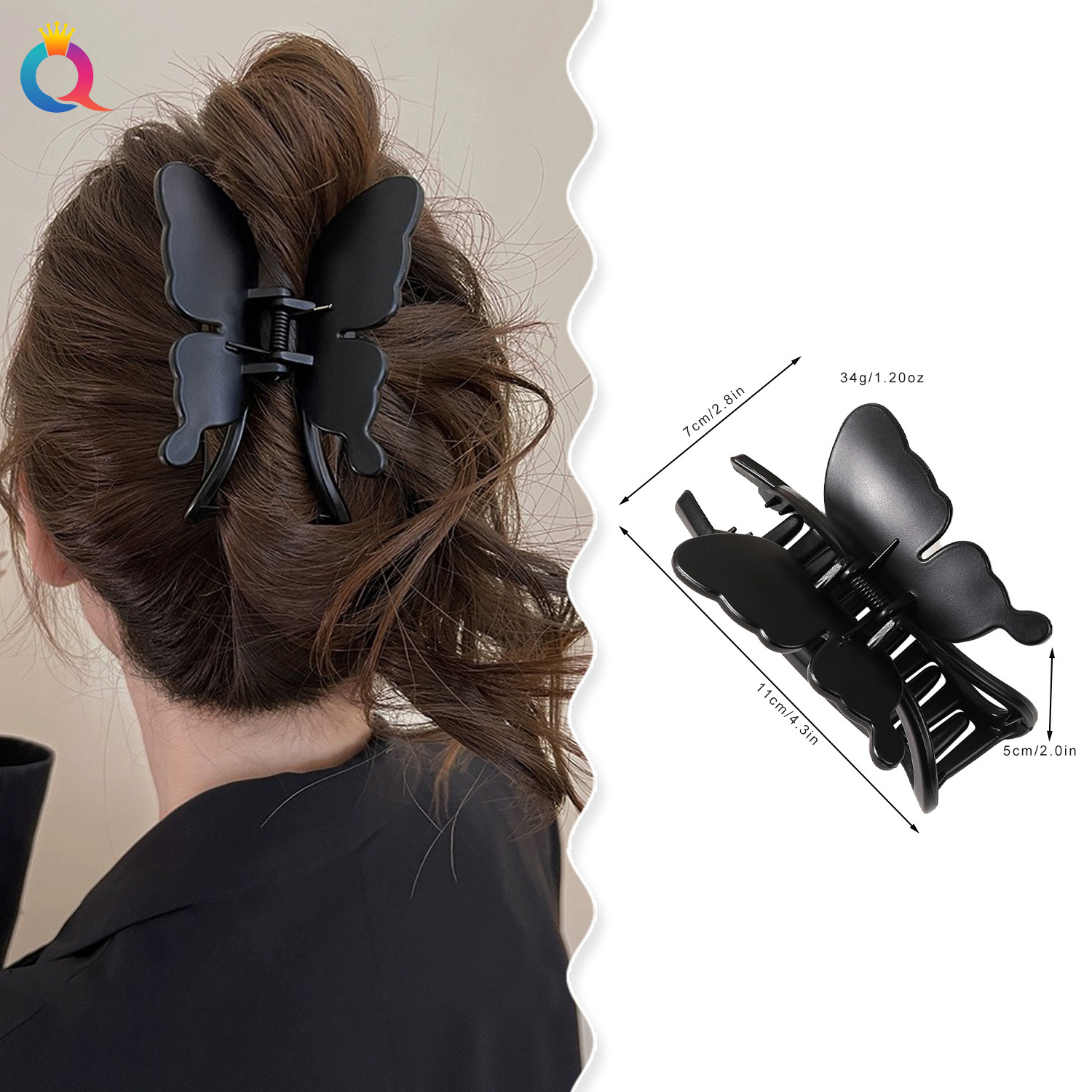 Qiyue Retro PS simulation butterfly tortoiseshell color grab clip, high-end shark clip, back head hair clip, hair accessory wholesale details Picture