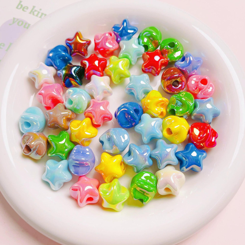 UV electroplated cream style five-pointed star beads, straight hole loose beads, diy mobile phone chain keychain accessory beads full figure