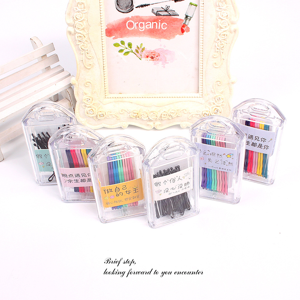 2-yuan store's new Korean version children's matte black color hair clip box with a one-line clip cartoon girl hair accessory details Picture