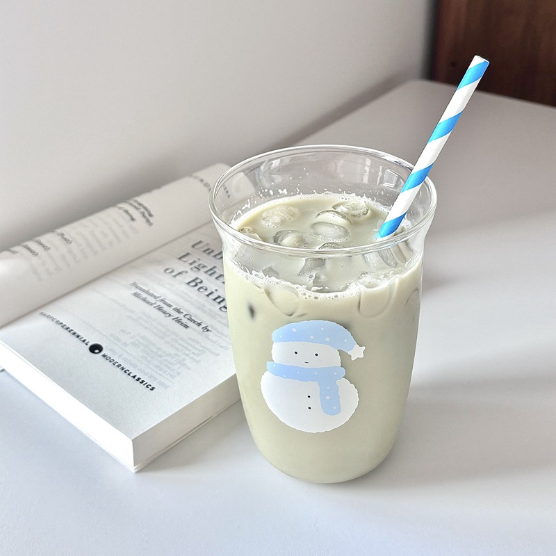 Cross-border Christmas snowman glass cup, high borosilicate InS-style high borosilicate cup, heat-resistant water cup, coffee cold brew cup details Picture