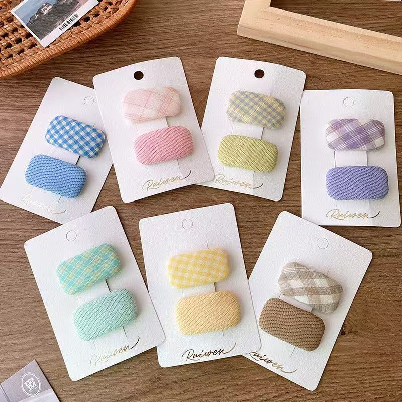 Korean macaron fabric hair clips, children's square forehead bangs clips, little princess clips, hair accessories, hair clips and headwear full figure