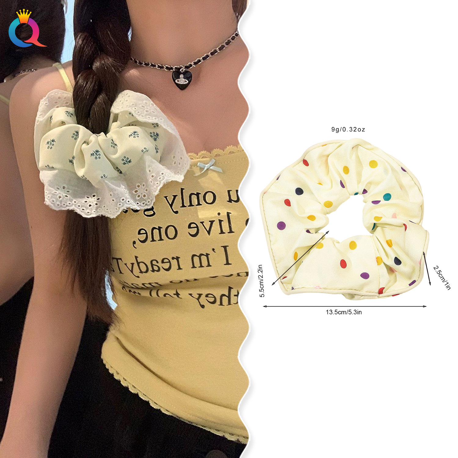 Wholesale of Qiyue lace-style bow large intestine hair bands with a high-end and sweet girl's floral hair tie and bun hair accessories details Picture