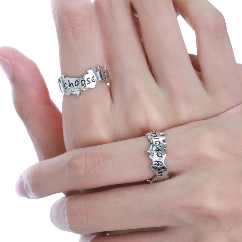 Simple, unique and niche letter-shaped zircon open ring, fashionable and high-end couple ring, exquisite and versatile ring full figure